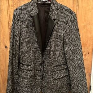 Express Black and Gray Plaid Blazer